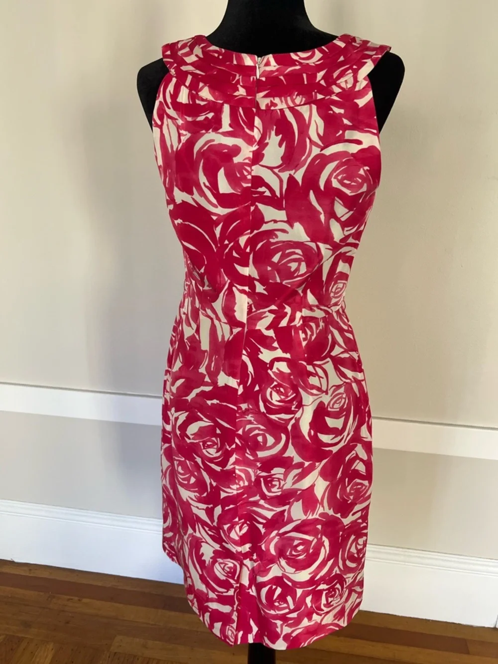 Kate Spade Minnie Rose Fuchsia‎ Pink White Rose Print Halter Midi Dress Size 8